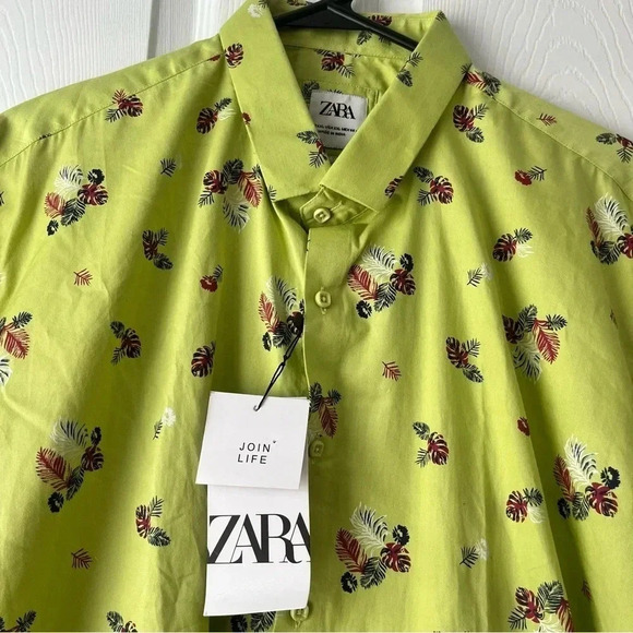NWT Zara Men’s Button Front Short Sleeve Pocket Tropical Shirt XXL Relaxed Fit - Picture 2 of 6